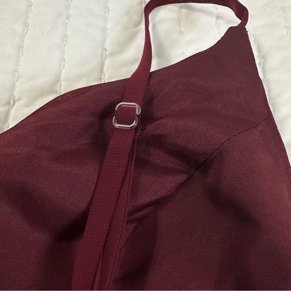 JJ HOUSE Floor Length Bridesmaid Gown in Burgundy With Slit And Low Back Size 0 - Picture 14 of 16